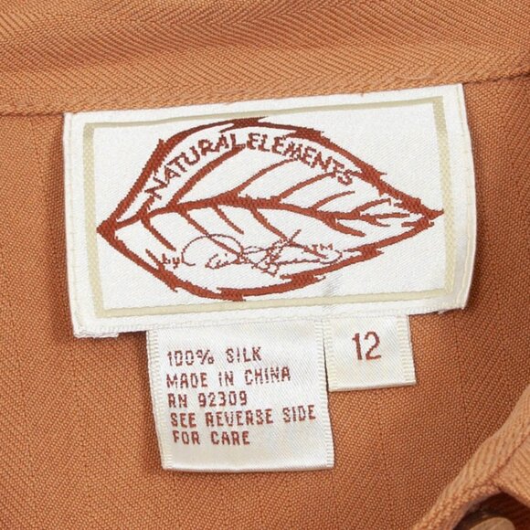 Natural Elements Womens Gold 100% Silk Button Down Shirt Size 12 Classic Career - Picture 3 of 6